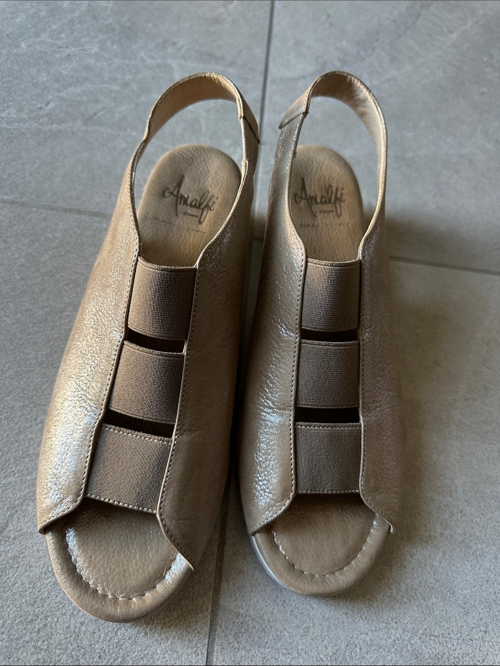 Amalfi Metallic Tan Elastic Slingback Sandals